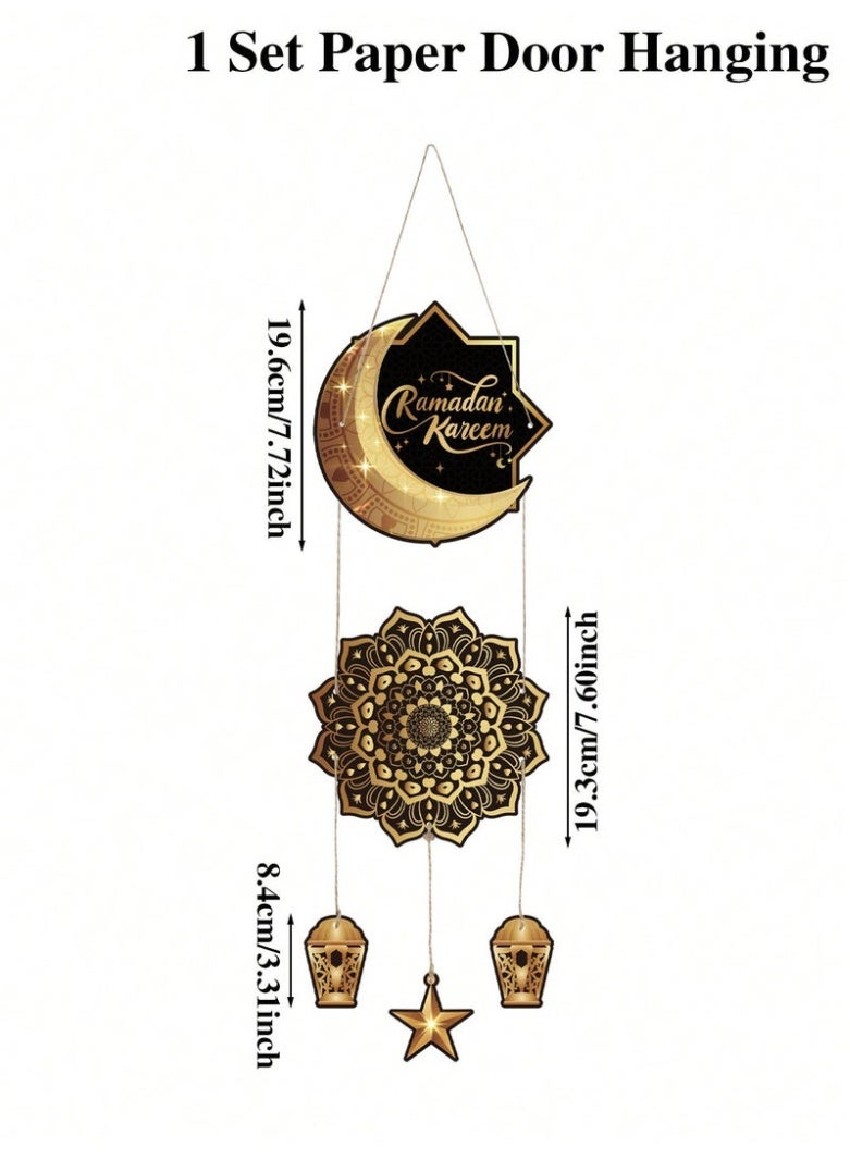 رمضان كريم باب معلق الديكور مع فانوس القمر والنجم للديكور المنزلي - Image 4